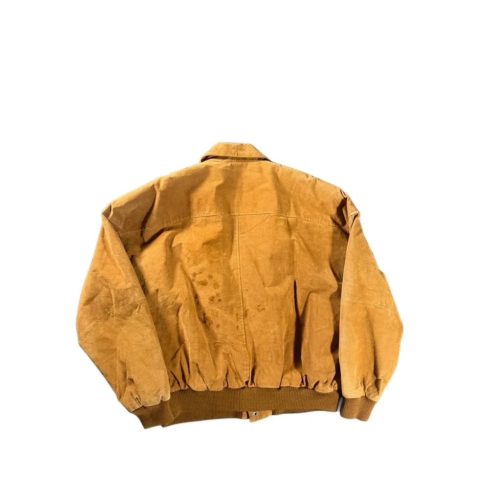 Middlebrook Park Mens Tan Suede Leather Bomber Jacket Vintage Aviator Large